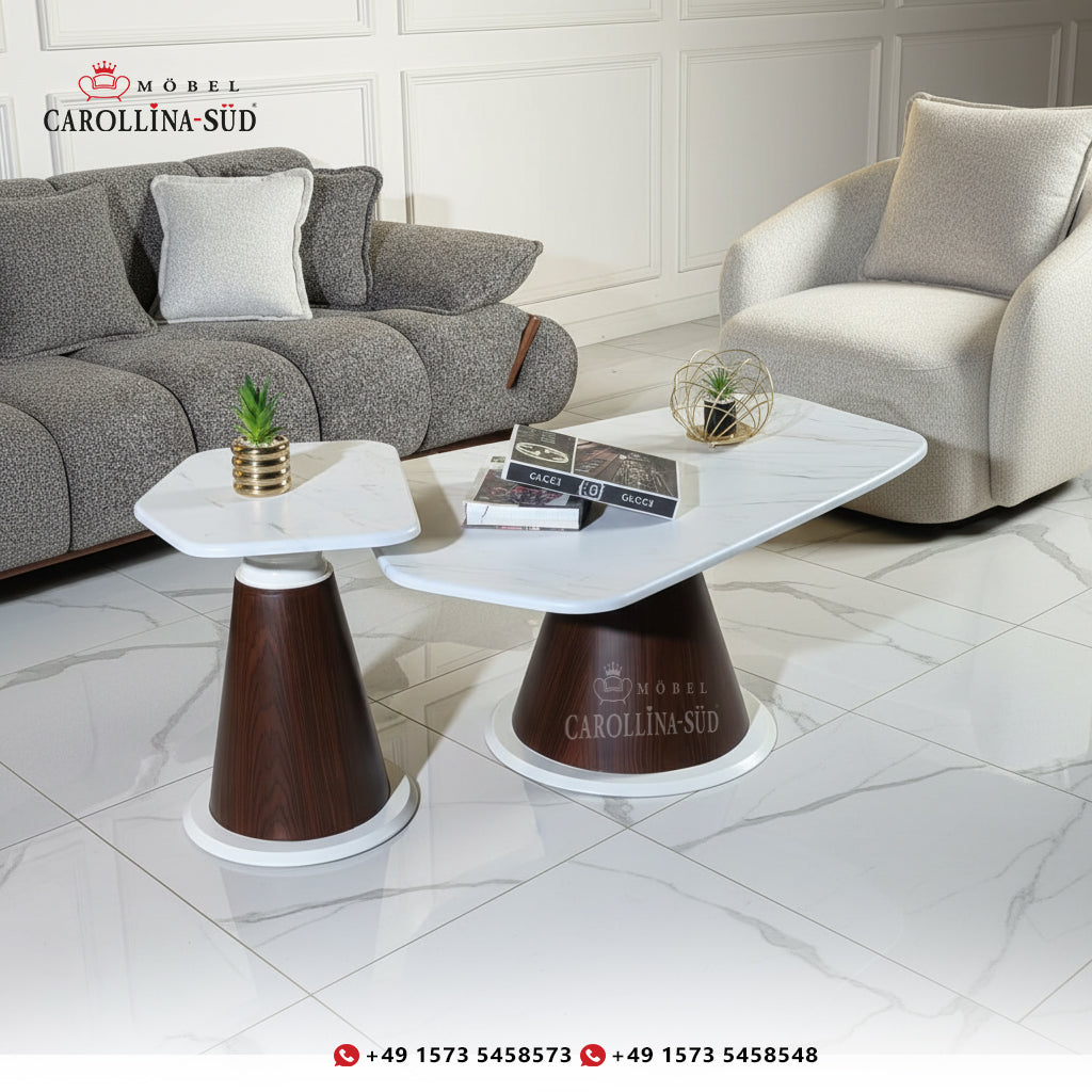 Aspire Marmor- und Holzset – Duo-Couchtisch